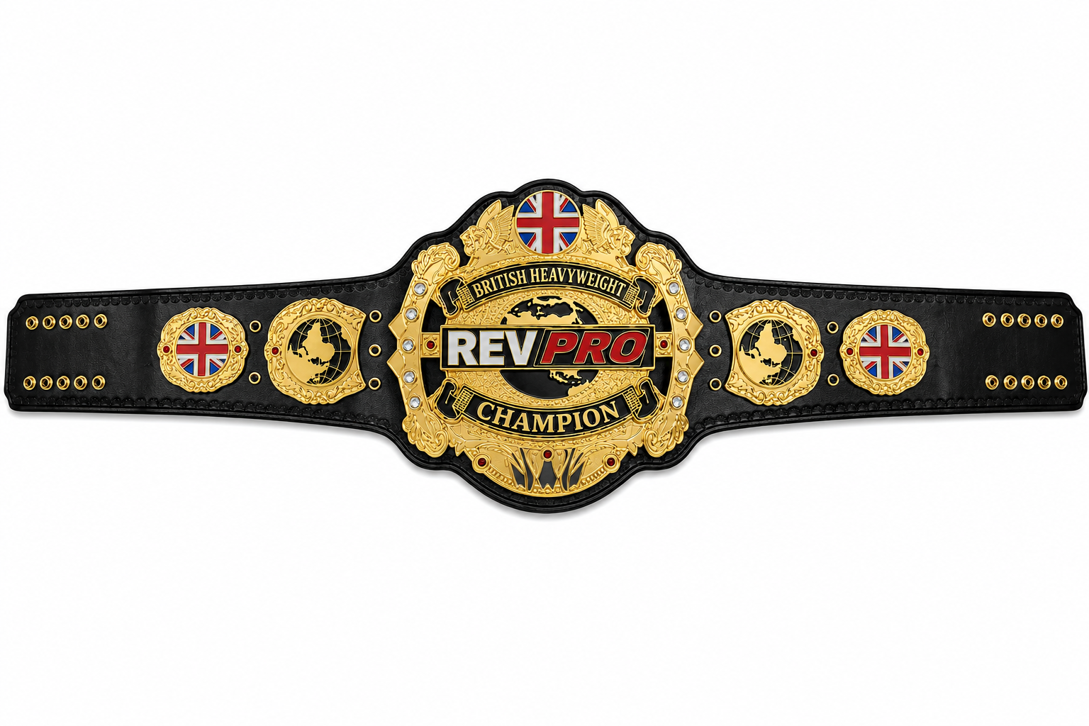 Rev Pro British Heavyweight Championship Stacked Plated Title Belt Adult Size