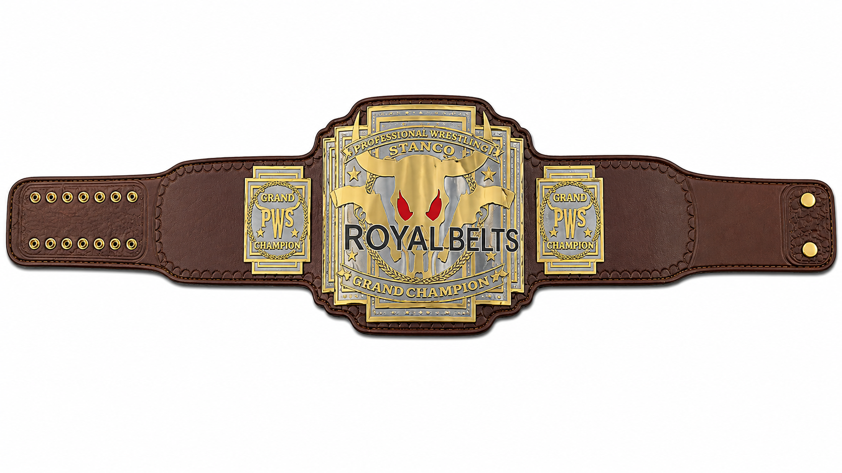 PWS Grand Wrestling Championship Title Belt Brass Plated
