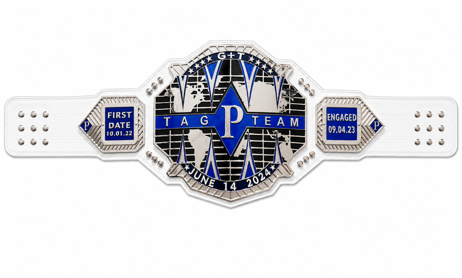 Custom Tagteam Title belt Zinc Metal 4mm Cow Hide Leather Strap adult size