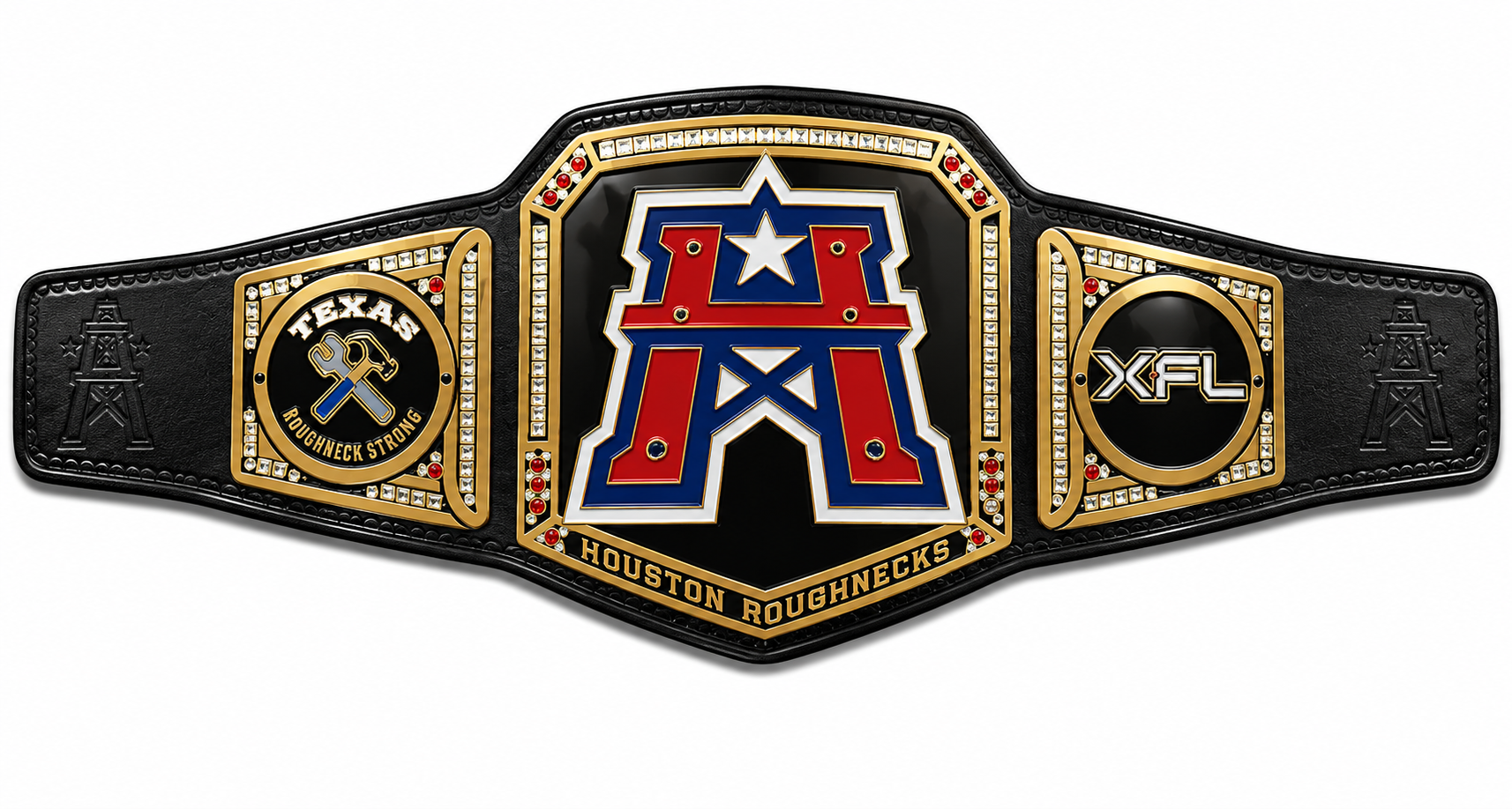 New Customise Houston Roughnecks Championship Title Belt NFL Stacked Plated Belt