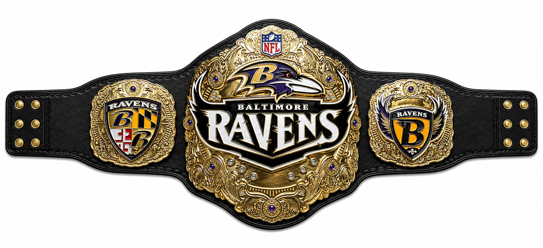 New BALTIMORE RAVENS NFL CHAMPIONSHIP BELT 4mm ZINC Leather Strap