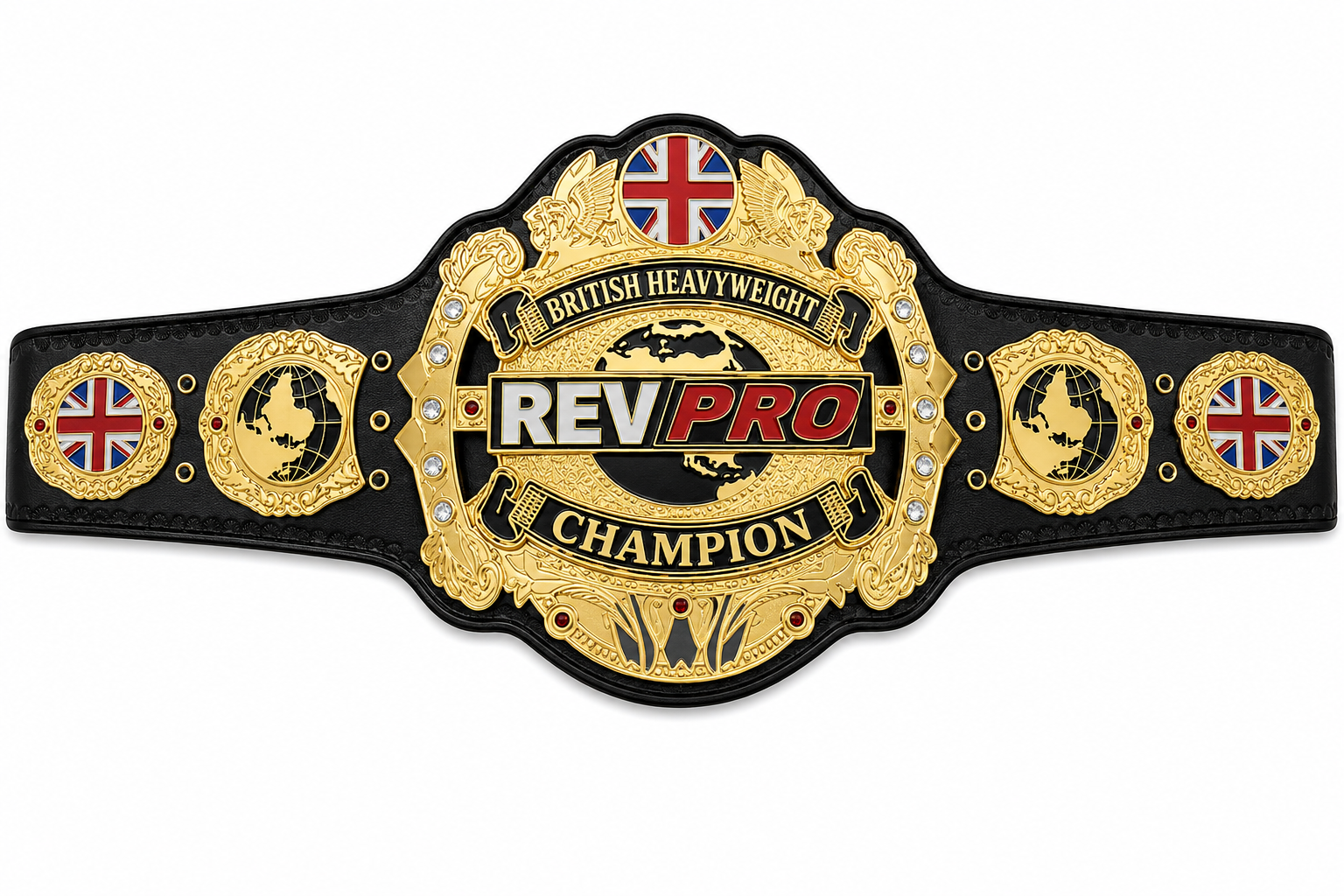 Rev Pro British Heavyweight Championship Stacked Plated Title Belt Adult Size
