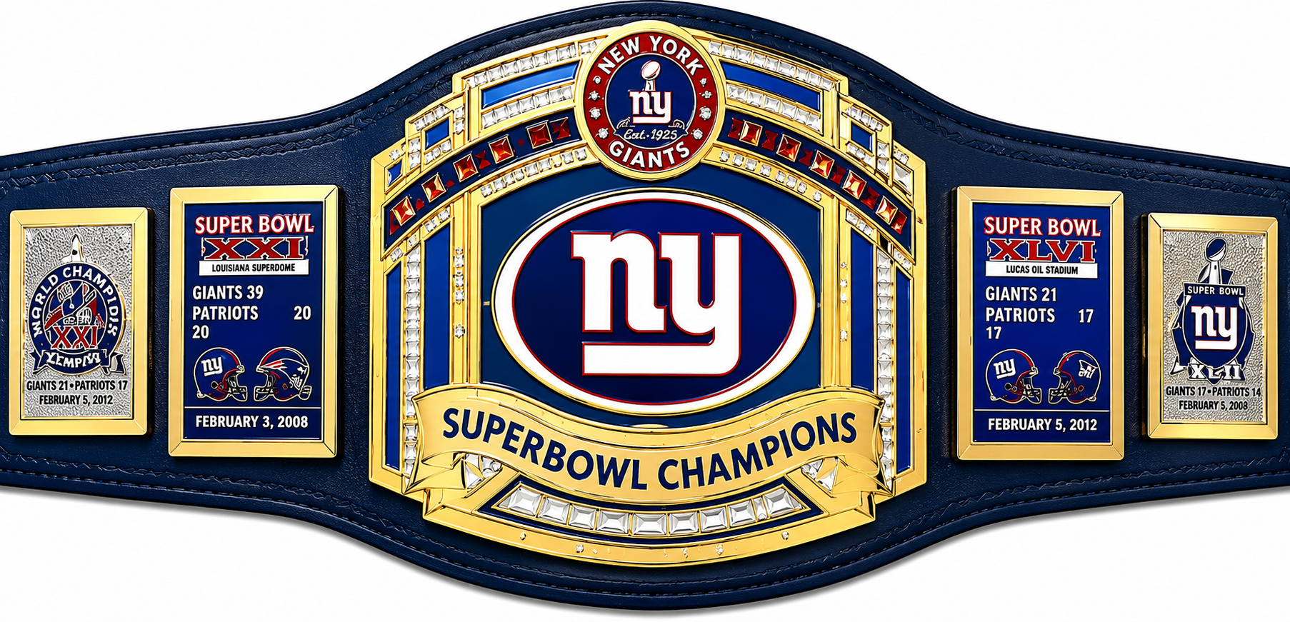 NewYork Giants Superbowl Championship Leather title belt Adult size Zinc Metal