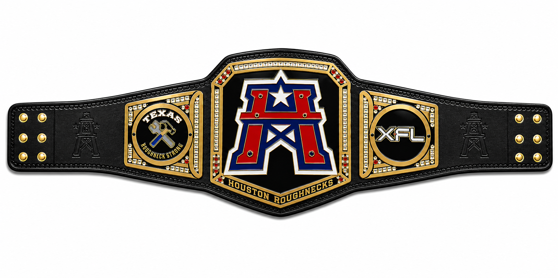 New Customise Houston Roughnecks Championship Title Belt NFL Stacked Plated Belt