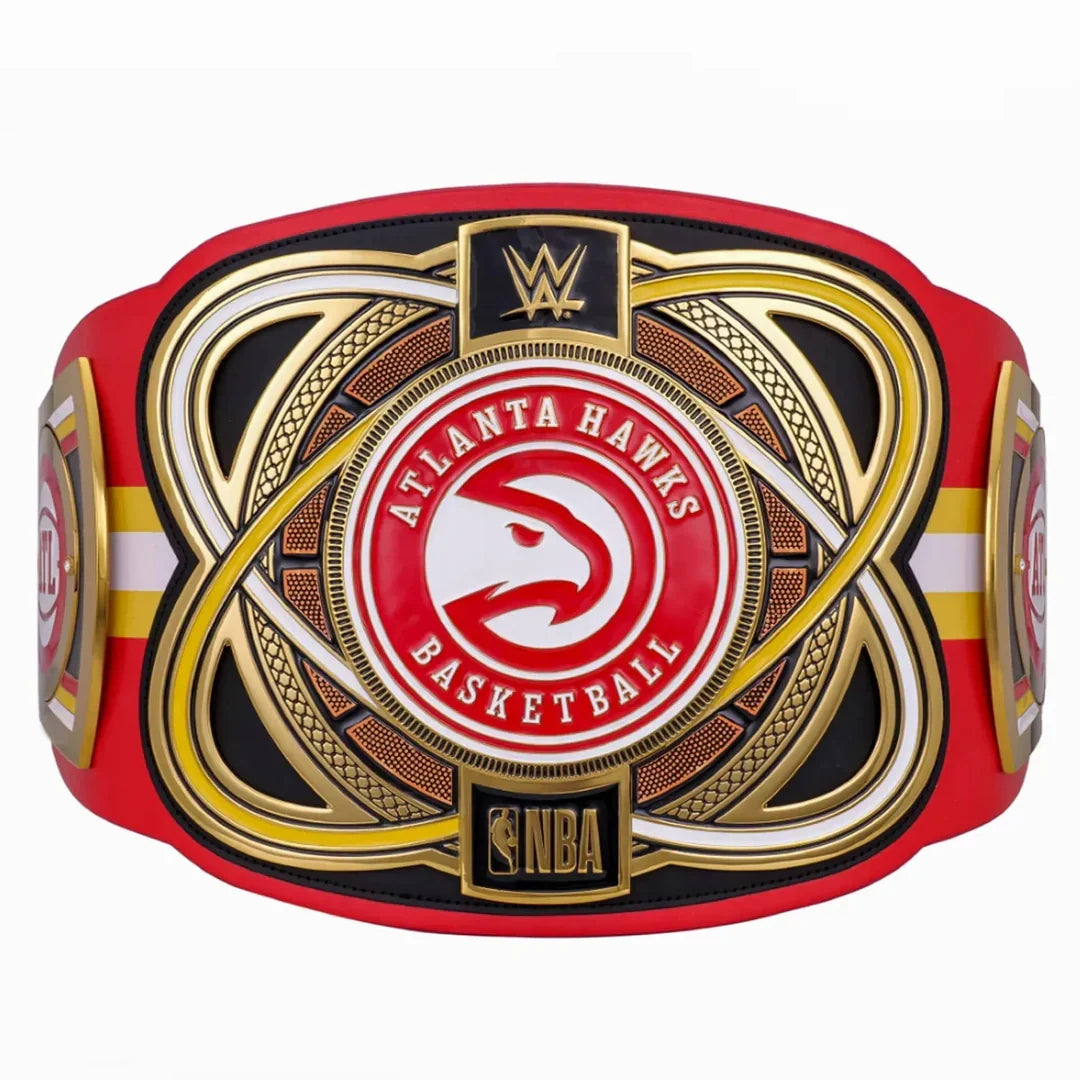 Basketball championship belt with Atlanta Hawks logo on a white background