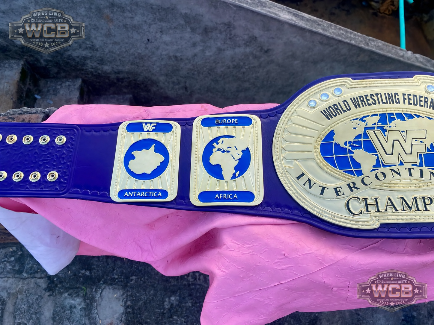 24K CNC WWF Intercontinental Championship Belt – Classic Blue Strap Replica Title