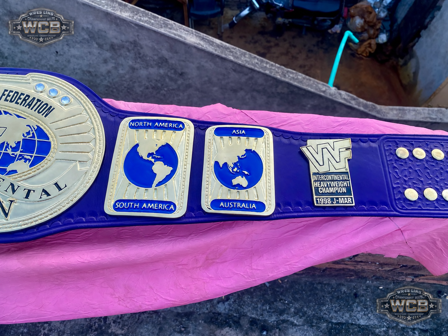 24K CNC WWF Intercontinental Championship Belt – Classic Blue Strap Replica Title