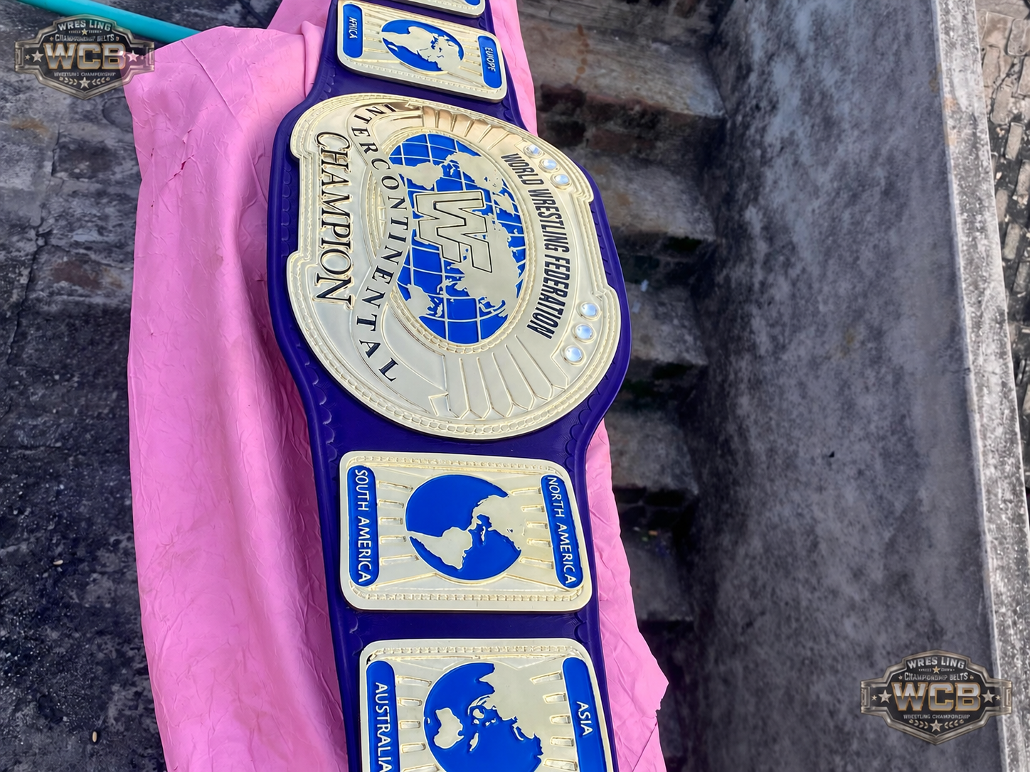 24K CNC WWF Intercontinental Championship Belt – Classic Blue Strap Replica Title