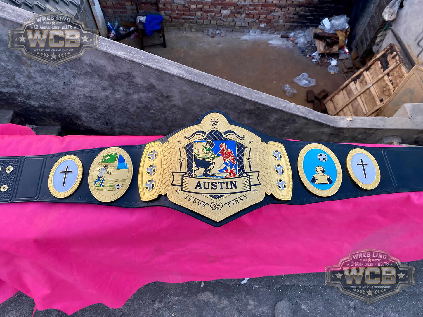 Custom Austin Jesus First Faith Championship Belt – Gold & Black