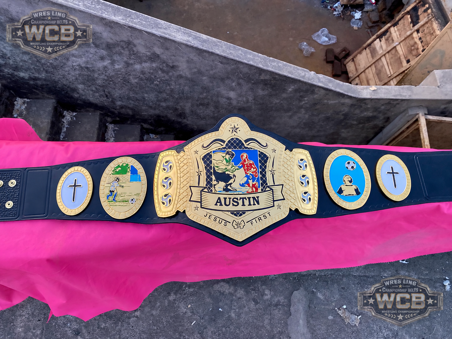 Custom Austin Jesus First Faith Championship Belt – Gold & Black