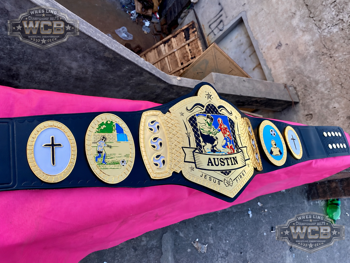 Custom Austin Jesus First Faith Championship Belt – Gold & Black