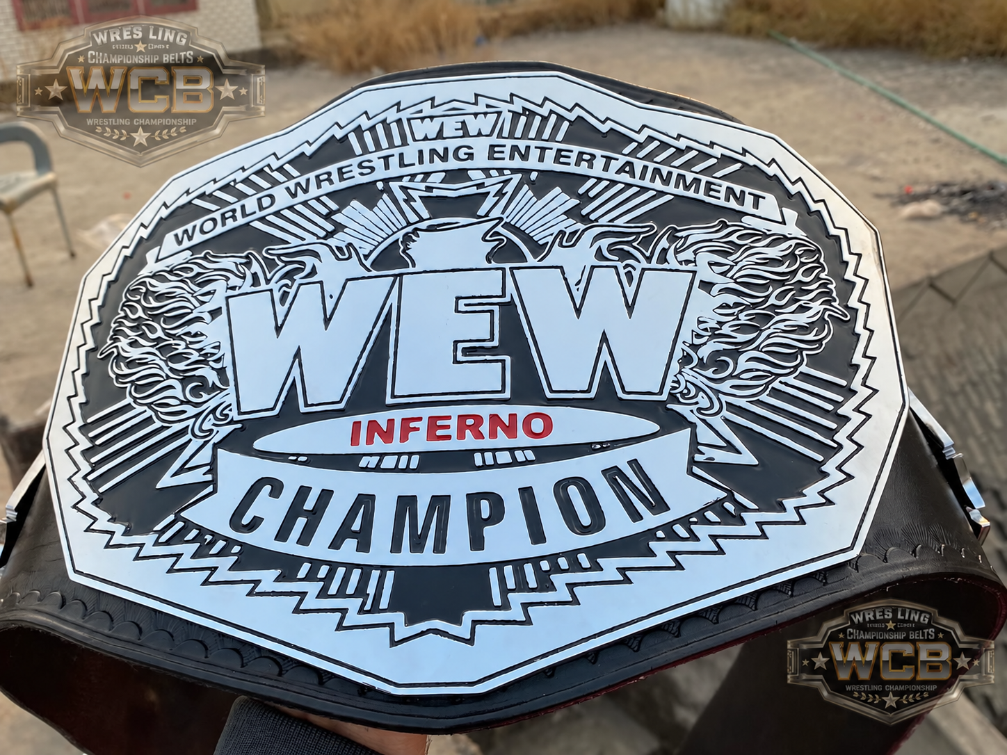 WEW Inferno Champion Wrestling Championship Belt – Black & Silver