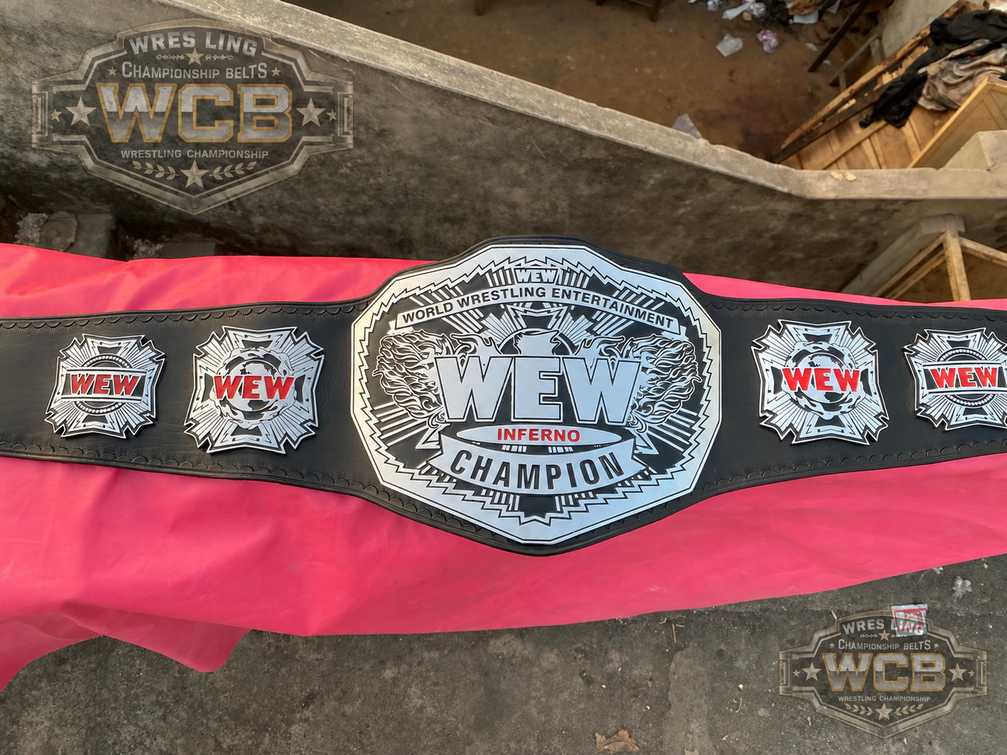 WEW Inferno Champion Wrestling Championship Belt – Black & Silver
