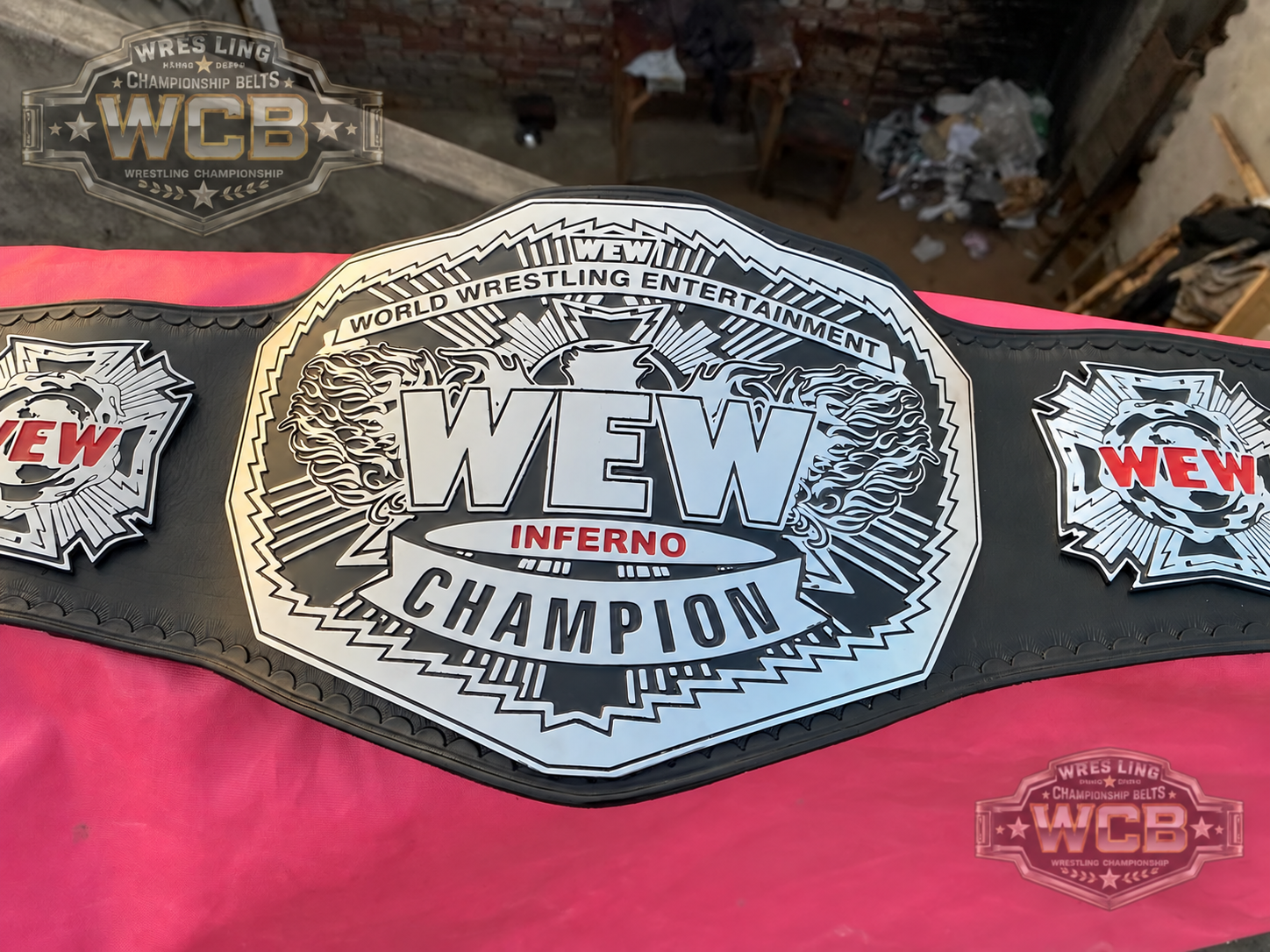 WEW Inferno Champion Wrestling Championship Belt – Black & Silver