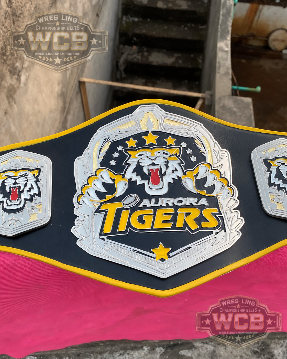 Aurora Tigers Custom Sports Championship Belt – Black, Silver & Gold