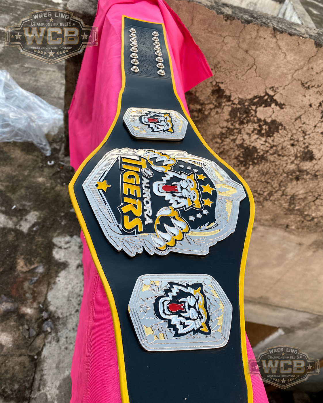 Aurora Tigers Custom Sports Championship Belt – Black, Silver & Gold