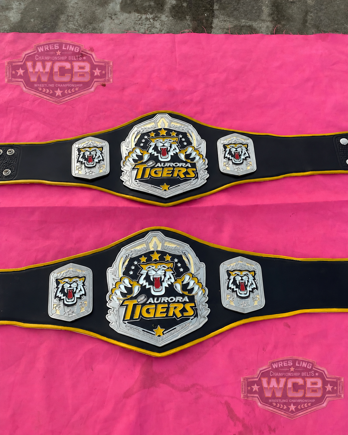 Aurora Tigers Custom Sports Championship Belt – Black, Silver & Gold
