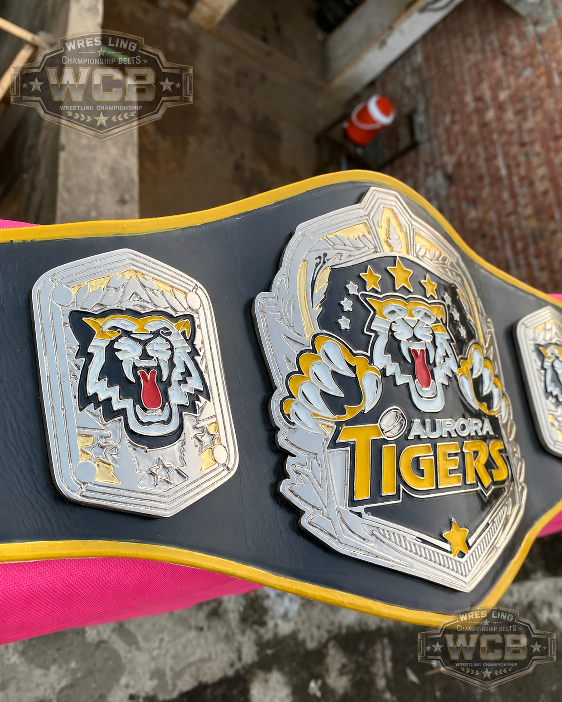 Aurora Tigers Custom Sports Championship Belt – Black, Silver & Gold