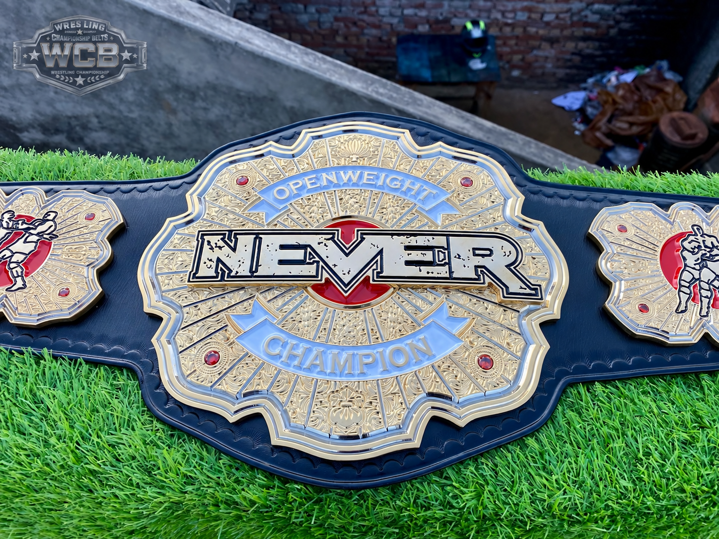 NEVER Openweight Champion Wrestling Belt – Black, Gold & Silver