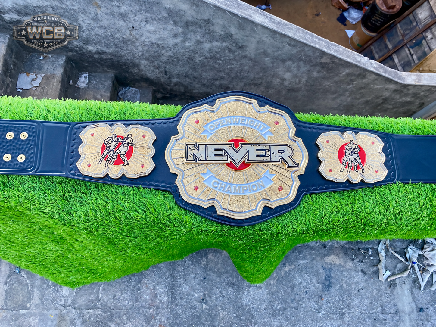 NEVER Openweight Champion Wrestling Belt – Black, Gold & Silver