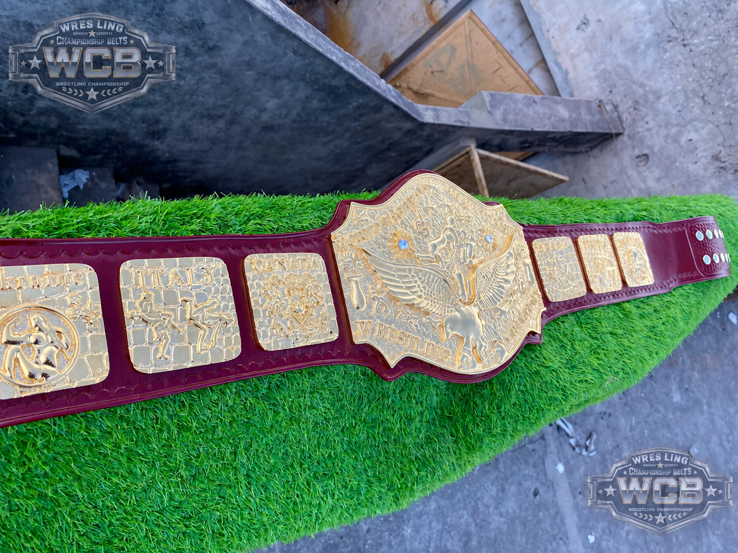 World Heavyweight Wrestling Champion Belt – Burgundy & Gold Vintage Style