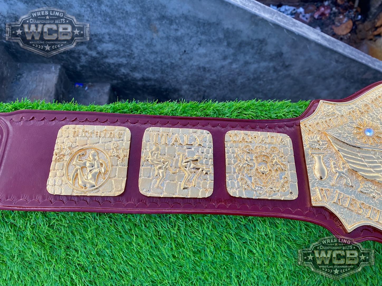 World Heavyweight Wrestling Champion Belt – Burgundy & Gold Vintage Style