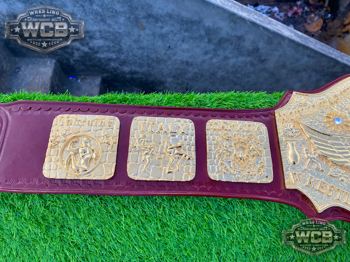 World Heavyweight Wrestling Champion Belt – Burgundy & Gold Vintage Style