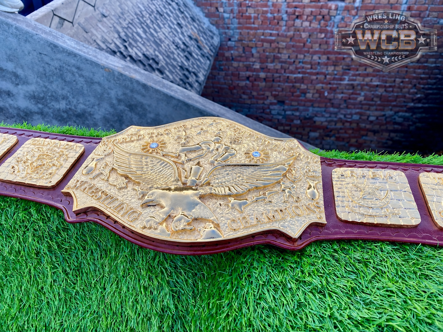 World Heavyweight Wrestling Champion Belt – Burgundy & Gold Vintage Style