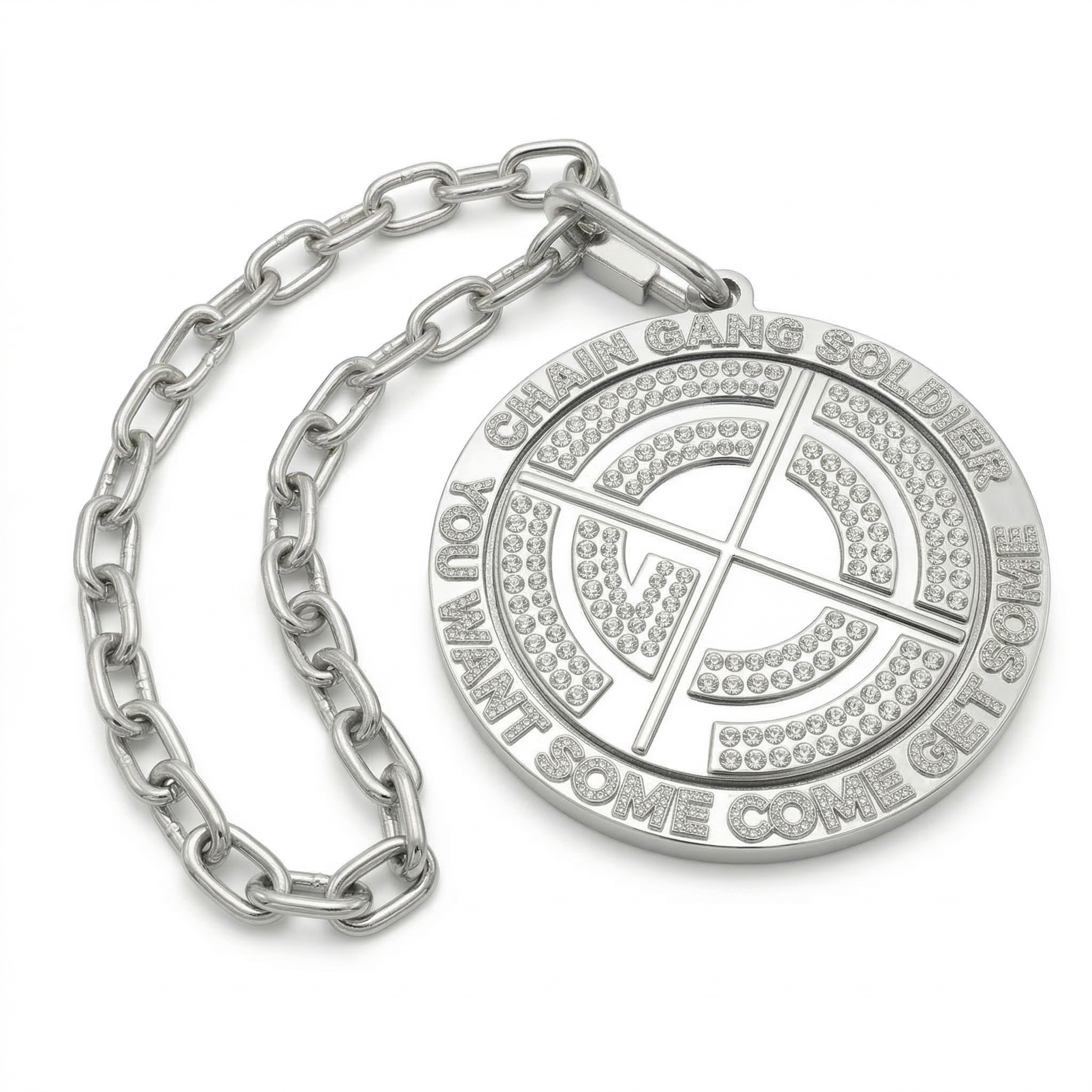 Iced Out "Chain Gang Soldier" Pendant & Heavy Chain Necklace | Silver-Tone