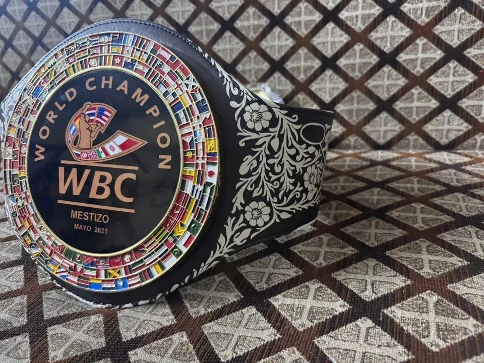 WBC Mestizo Mayo 2021 Boxing Belt Replica – 6MM Diecast Brass Plates & Genuine Leather Championship Belt