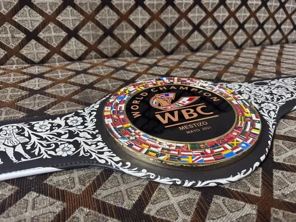 WBC Mestizo Mayo 2021 Boxing Belt Replica – 6MM Diecast Brass Plates & Genuine Leather Championship Belt