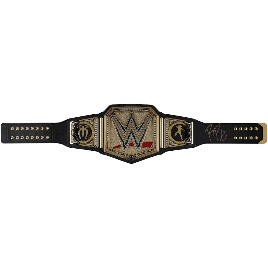 Roman Reigns WWE Autographed Universal Championship Replica Title Belt with Talent Side Plates
