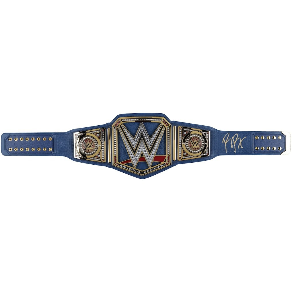 Roman Reigns WWE Autographed Universal Championship Blue Strap Replica Title Belt